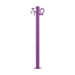 Fontaine de jardin Olbia en aluminium avec support tuyau et double robinets – 11 x 26 x 88 cm - Violet