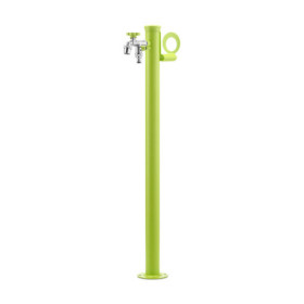 Fontaine de jardin Olbia en acier avec support tuyau et double robinets – 11 x 26 x 88 cm – Vert clair