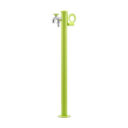 Fontaine de jardin Olbia en acier avec support tuyau et double robinets – 11 x 26 x 88 cm – Vert clair