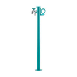 Fontaine de jardin Olbia en aluminium avec support tuyau et double robinets – 11 x 26 x 88 cm - Turquoise