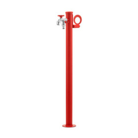 Fontaine de jardin Olbia en acier avec support tuyau et double robinets – 11 x 26 x 88 cm - Rouge