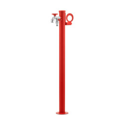 Fontaine de jardin Olbia en acier avec support tuyau et double robinets – 11 x 26 x 88 cm - Rouge