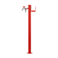 Fontaine de jardin Olbia en aluminium avec support tuyau et double robinets – 11 x 26 x 88 cm - Rouge