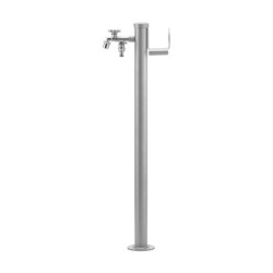 Fontaine de jardin Olbia en acier avec support tuyau et double robinets – 11 x 26 x 88 cm - Aluminium