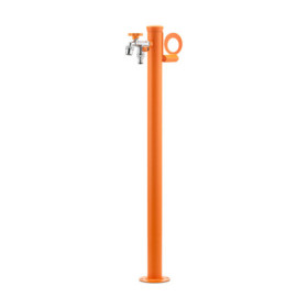 Fontaine de jardin Olbia en aluminium avec support tuyau et double robinets – 11 x 26 x 88 cm - Orange