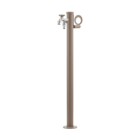 Fontaine de jardin Olbia en aluminium avec support tuyau et double robinets – 11 x 26 x 88 cm - Taupe