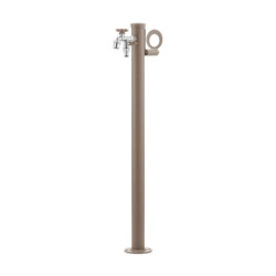 Fontaine de jardin Olbia en aluminium avec support tuyau et double robinets – 11 x 26 x 88 cm - Taupe