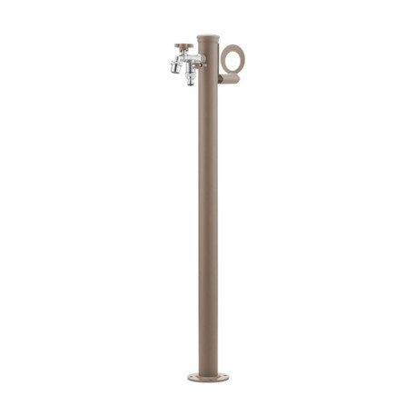 Fontaine de jardin Olbia en aluminium avec support tuyau et double robinets – 11 x 26 x 88 cm - Taupe
