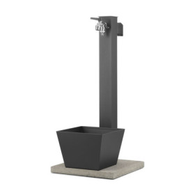 Fontaine de jardin Trapani en acier double robinets et support tuyau avec bac et socle – 40 x 40 x 89 cm - Anthracite