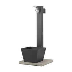 Fontaine de jardin Trapani en acier double robinets et support tuyau avec bac et socle – 40 x 40 x 89 cm - Anthracite