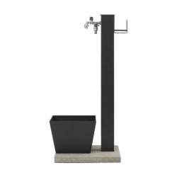 Fontaine de jardin Trapani en aluminium double robinets et support tuyau avec bac et socle – 40 x 40 x 89 cm - Anthracite
