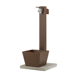 Fontaine de jardin Trapani en acier double robinets et support tuyau avec bac et socle – 40 x 40 x 89 cm - Rouille