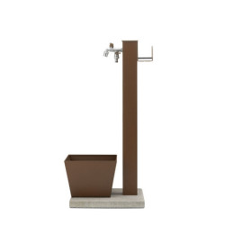 Fontaine de jardin Trapani en acier double robinets et support tuyau avec bac et socle – 40 x 40 x 89 cm - Rouille