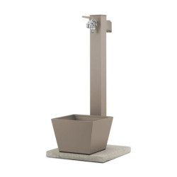 Fontaine de jardin Trapani en acier double robinets et support tuyau avec bac et socle – 40 x 40 x 89 cm - Taupe