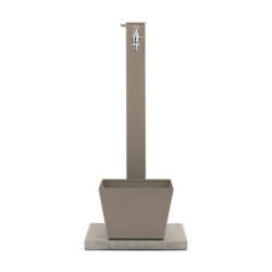 Fontaine de jardin Trapani en acier double robinets et support tuyau avec bac et socle – 40 x 40 x 89 cm - Taupe