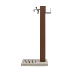 Fontaine de jardin Barletta en aluminium double robinets, support tuyau et socle – 40 x 40 x 89 cm - Rouille