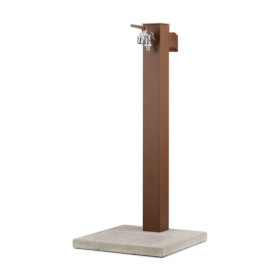 Fontaine de jardin Barletta en acier double robinets, support tuyau et socle – 40 x 40 x 89 cm - Rouille
