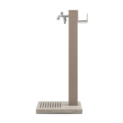Fontaine de jardin Barletta en aluminium double robinets, support tuyau et socle – 40 x 40 x 89 cm - Taupe