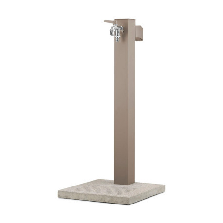 Fontaine de jardin Barletta en aluminium double robinets, support tuyau et socle – 40 x 40 x 89 cm - Taupe