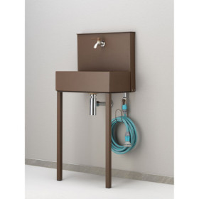 Evier mural Sorrente en acier avec deux robinets – 50 x 36 x 112 cm - Rouille