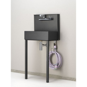 Evier mural Mistretta en acier avec double robinets et mitigeur – 50 x 36 x 112 cm - Anthracite
