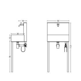 Evier mural Mistretta en acier avec double robinets et mitigeur – 50 x 36 x 112 cm - Anthracite