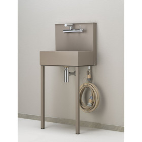 Evier mural Mistretta en acier avec double robinets et mitigeur – 50 x 36 x 112 cm - Taupe