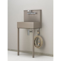 Evier mural Mistretta en acier avec double robinets et mitigeur – 50 x 36 x 112 cm - Taupe