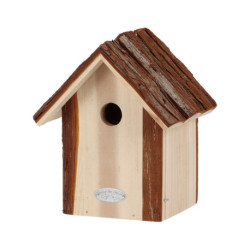 Nichoir de jardin en sapin 100% FSC avec toit en écorce pour Mésanges – 20 x 17,8 x 30,8 cm
