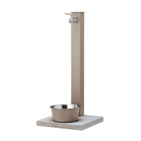 Fontaine de jardin Alatri en aluminium avec socle, abreuvoir et double robinets – 40 x 40x 90 cm - Taupe