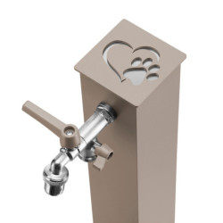 Fontaine de jardin Alatri en acier avec socle, abreuvoir et double robinets – 40 x 40x 90 cm - Taupe