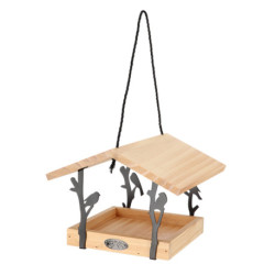 Mangeoire à suspendre en bois pin 100% FSC et fer – 24,5 x 24,5 x 18,3 cm