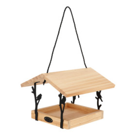 Mangeoire à suspendre en bois pin 100% FSC et fer – 24,5 x 24,5 x 18,3 cm