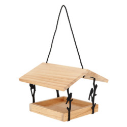 Mangeoire à suspendre en bois pin 100% FSC et fer – 24,5 x 24,5 x 18,3 cm