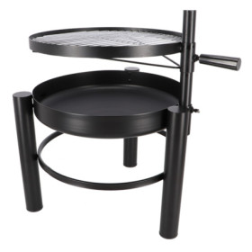 Braséro de jardin rond sur pieds avec grille de cuisson en fer – 54 x 66,5 x 69 cm – taille S - Noir