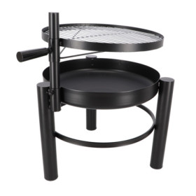 Braséro de jardin rond sur pieds avec grille de cuisson en fer – 54 x 66,5 x 69 cm – taille S - Noir