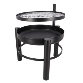 Braséro de jardin rond sur pieds avec grille de cuisson en fer – 66 x 78 x 69 cm – taille L -  Noir