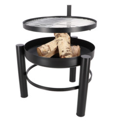 Braséro de jardin rond sur pieds avec grille de cuisson en fer – 66 x 78 x 69 cm – taille L -  Noir