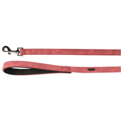 Laisse en cuir synthétique Delu avec poignée en néoprène - L.1,3 m – l.20 mm – Ep. 4 mm  – Rouge