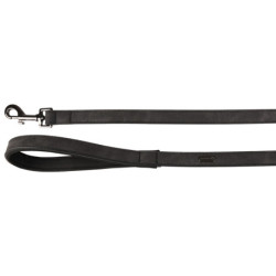 Laisse en cuir synthétique Delu avec poignée en néoprène – L. 1,3 m – l. 20 mm – Ep. 4 mm – Noir