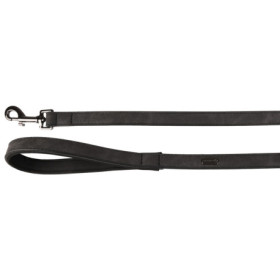 Laisse en cuir synthétique Delu avec poignée en néoprène - L. 1,3 m – l. 25 mm – Ep. 4 mm – Noir