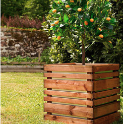 Jardinière carré avec bac en acier galvanisé PIN teinté brun - 50 x 50 x 50 cm