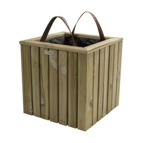 Jardinière en bois carrée avec 2 anses et géotextiles - 39,5 x 39,5 x 39,5 cm