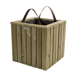 Jardinière en bois carrée avec 2 anses et géotextiles - 39,5 x 39,5 x 39,5 cm