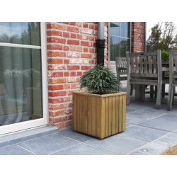 Jardinière en bois carrée avec 2 anses et géotextiles - 39,5 x 39,5 x 39,5 cm