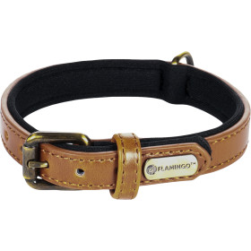 Collier Lyabo en simili cuir avec doublure en néoprène doux – Taille XS-S – Tour de cou 24/30 cm – l. 15 mm – Ep. 5 mm - Cognac