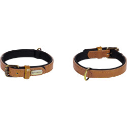 Collier Lyabo en simili cuir avec doublure en néoprène doux – Taille M – Tour de cou 36/44 cm – l. 20 mm – Ep. 6 mm - Cognac