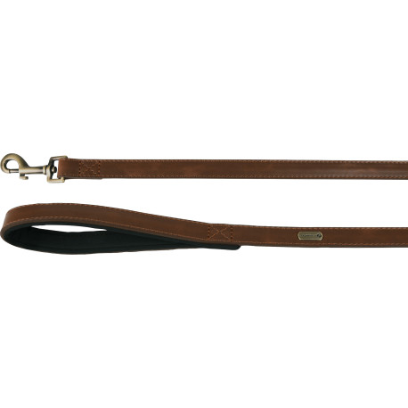Laisse Lyabo en simili cuir avec poignée souple en néoprène – L.1,3 m – l.25 mm – Ep. 4 mm - Brun
