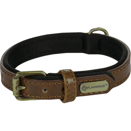 Collier Lyabo en simili cuir avec doublure en néoprène doux – Taille XS-S – Tour de cou 24/30 cm – l. 15 mm – Ep. 5 mm - Brun