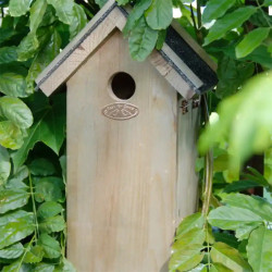 Nichoir de jardin antique pour mésanges charbonnières en bois et toit en bitume – 13,8 x 18,3 x 31,5 cm